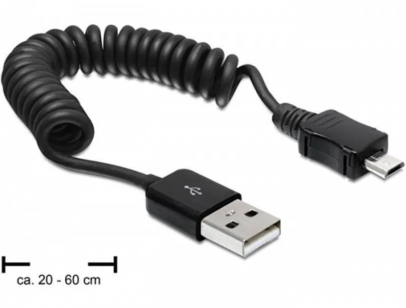 DELOCK Cablu USB M - micro USB M, 0.6m, spiralat, negru