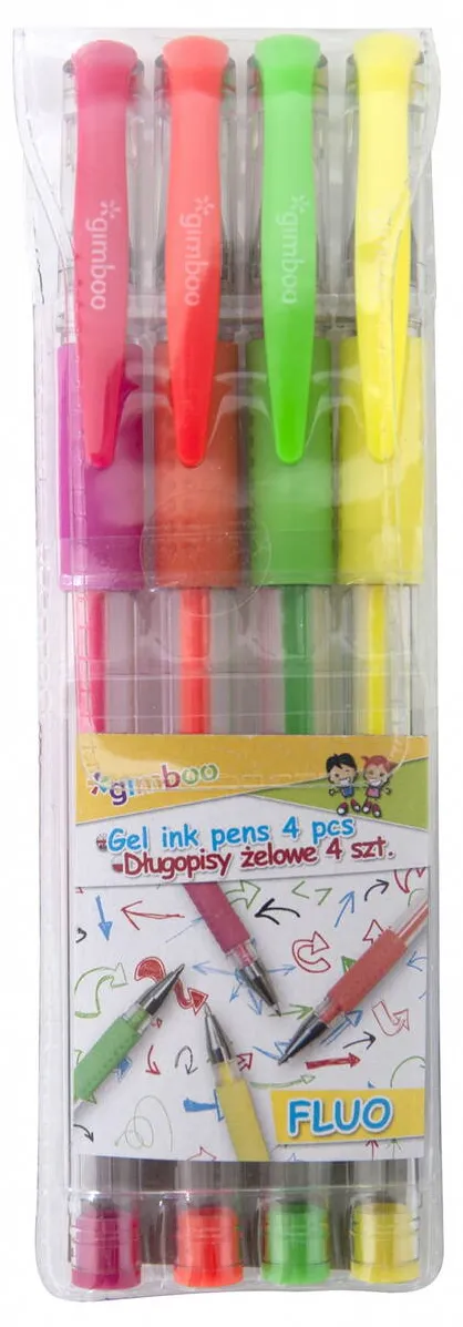 GIMBOO Pixuri cu gel, 4 culori/set, GIMBOO - culori fluorescente asortate