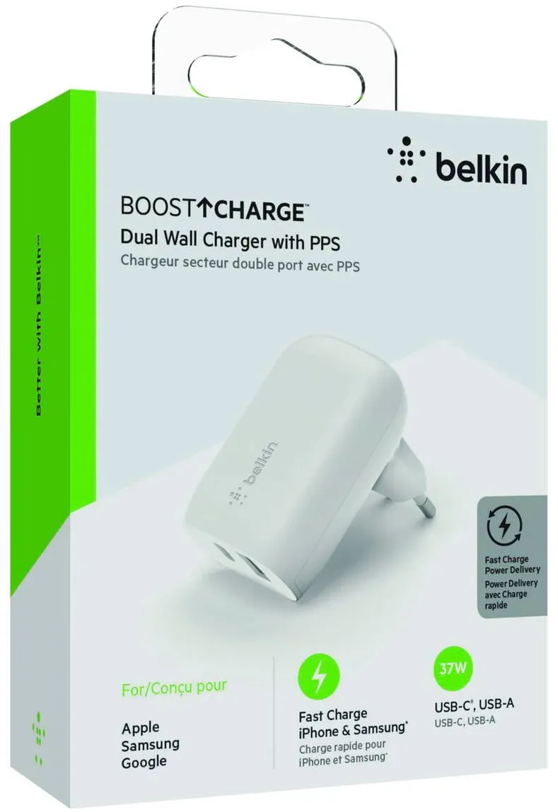BELKIN Dual incarcator 37W USB-C 25W PD + USB-A  WCB007vfWH