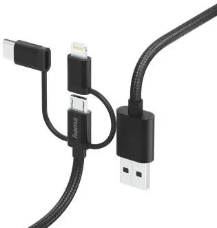 HAMA 3-in-1 Multi Charging Cable, USB-A - Micro-USB, USB-C & Lightning, 1.5 m, b