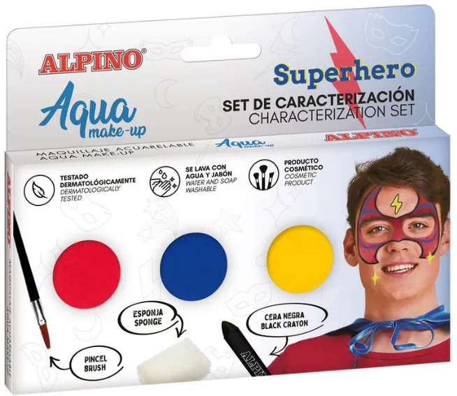 Alpino Set Alpino Aqua Make Up - Superhero, 3 culori+pensula si burete machiaj
