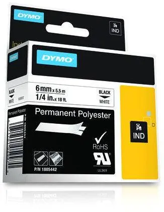 Consumabil Termic Dymo Rhino Band Polyes. 6mmx5.5m Negru->Alb