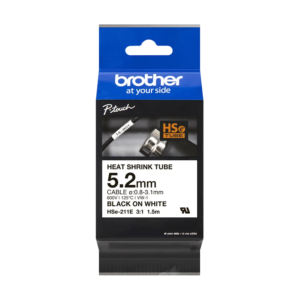 Consumabil Termic Brother Heat Shrink Tube Black on White 5.2mm