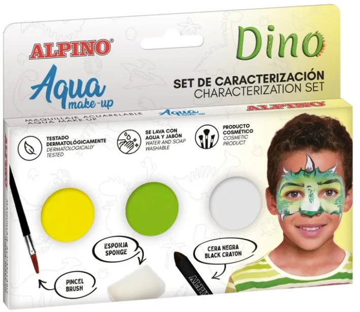 Alpino Set Alpino Aqua Make Up - Dino, 3 culori+pensula si burete machiaj