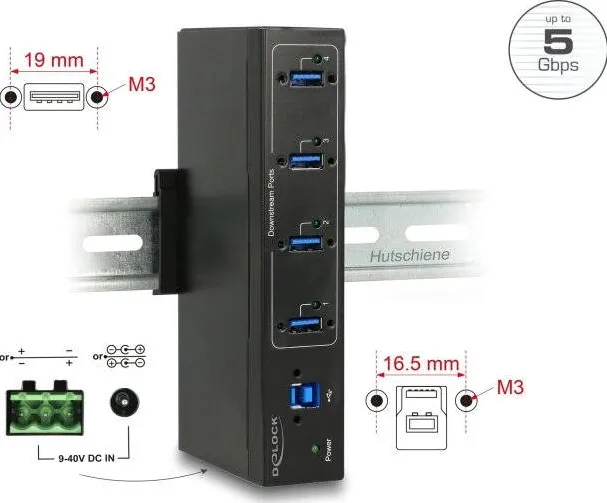 Hub USB DELOCK  Industrie HUB 4xUSB 3.0 Typ-A 15kV ESD Schutz extern