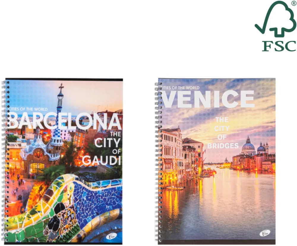 Caiete scolare import Caiet cu spirala, A4, 70 file, 70gsm, coperta carton 300gsm, design cities of the world - matematica