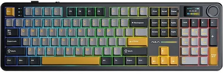 Tastatura AULA F108 Pro Gray+Orange+Deep Gray Reaper Switch RGB Keyboard by AULA