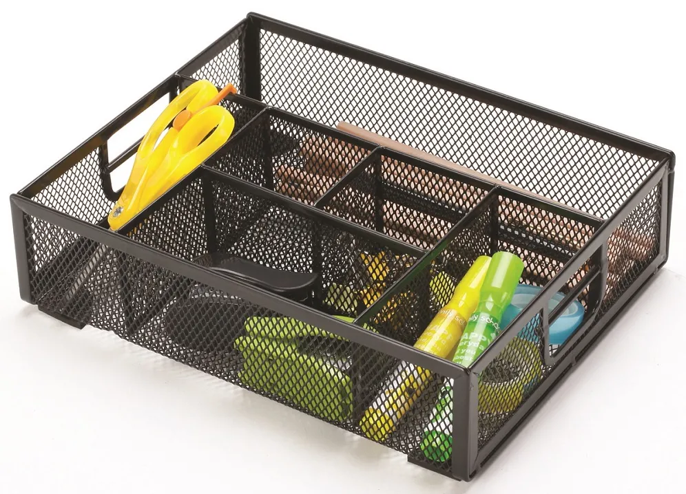 Q-CONNECT Organizer metalic Mesh, de birou, 6 compartimente, Q-Connect - negru