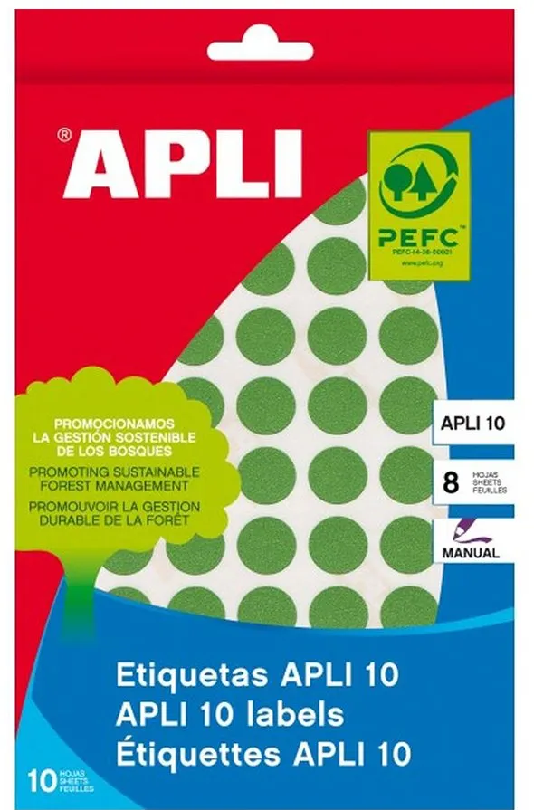 Etichete autoadezive Apli, verde, 19 mm, 320 etichete/blister