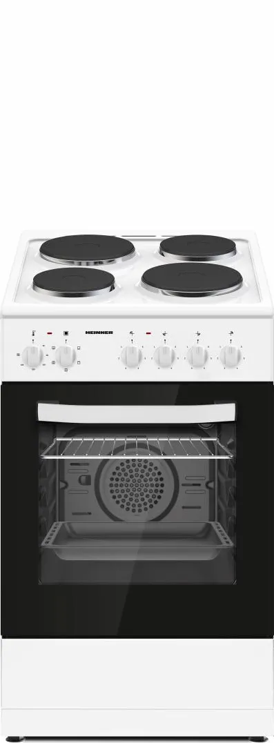 Aragaz electric HFSC-S56E4HMWH, 50X60CM, 4 plite electrice, cuptor electric, clasa A, grill, ventilatie, 50x60cm, alb