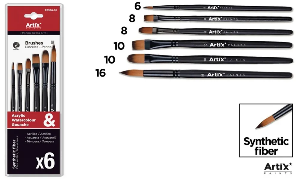 Set 6 pensule Artix, numarul 6, 8, 10, 16
