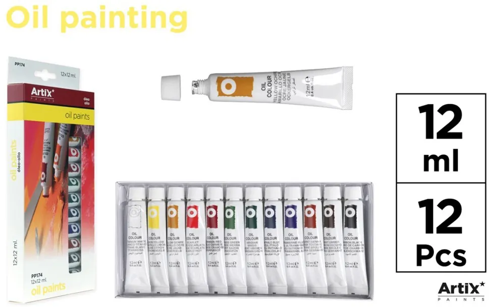 Set 12 tempera ulei Artix, 12 ml