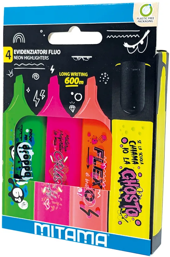 Textmarkere Mitama, 4 culori Fluo, varf tesit 5 mm