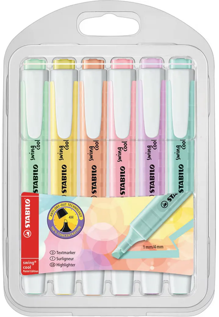 Textmarker Stabilo swing cool, 6 culori/set
