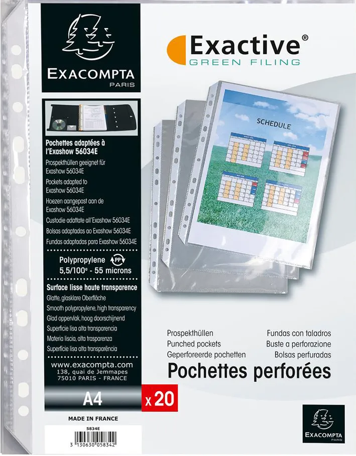 File protectie Exacompta Exactive, PP, cristal, portrait, A4, 20 bucati/set