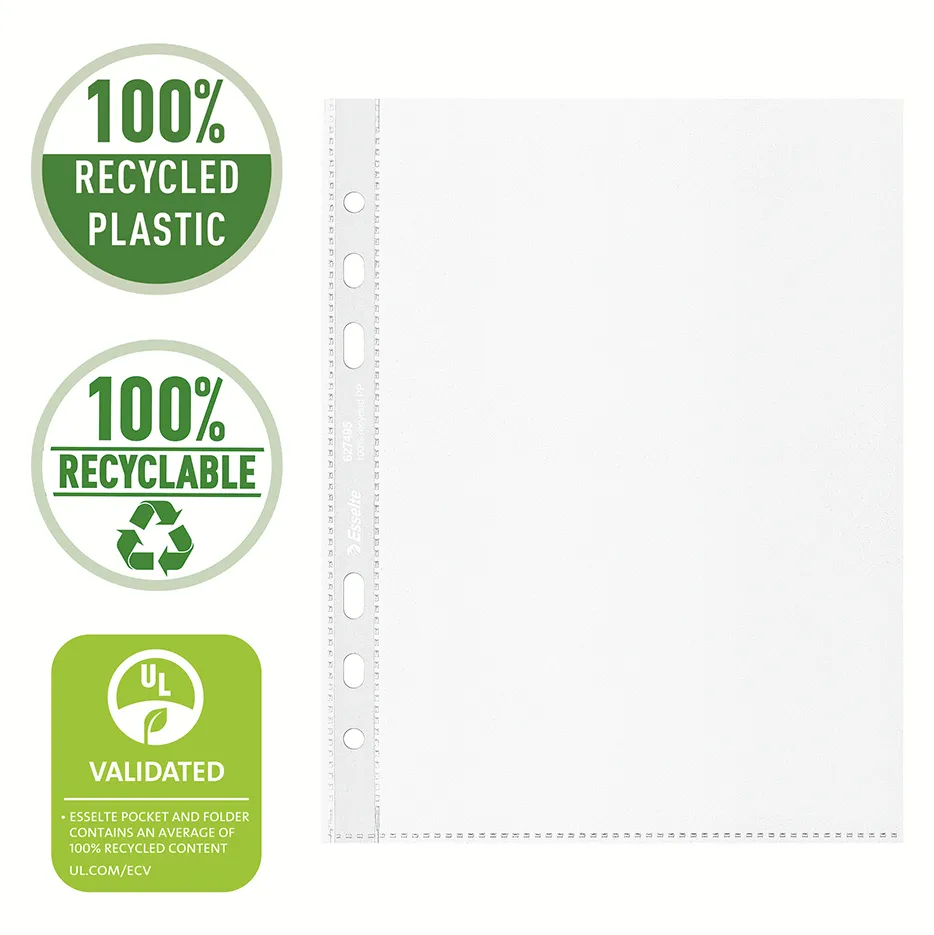 Folie de protectie Esselte Recycled, PP reciclat, A5, 70 mic, 100 bucati/cutie, standard
