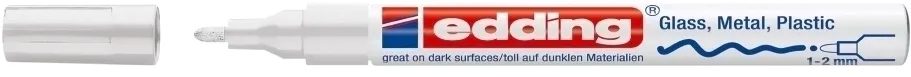 Marker permanent Edding 751 cu vopsea, corp metalic, varf rotund, 1-2 mm, alb