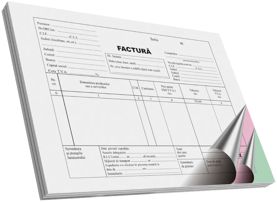 Factura cu TVA, A5, 50 file, 3 exemplare, 3 bucati/set