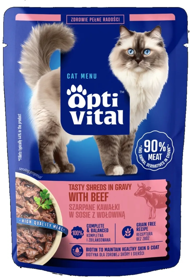 OPTIVITAL Tasty shreds in gravy with beef - wet cat food - 85g