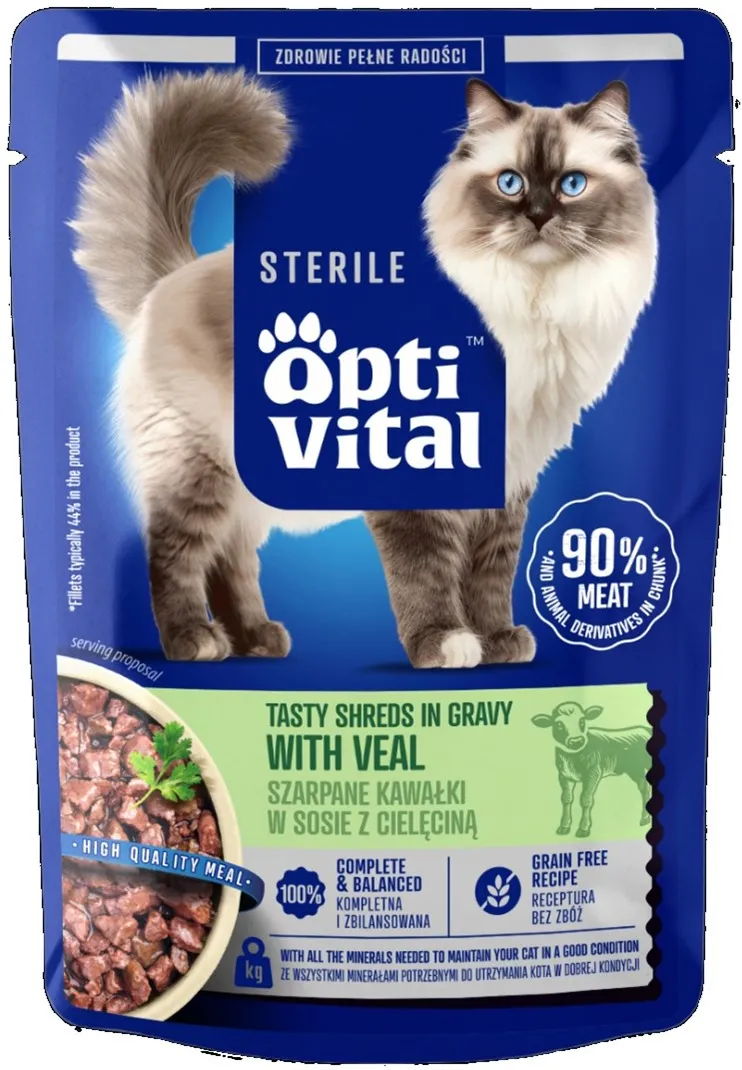 OPTIVITAL Sterile Tasty shreds in gravy with veal - wet cat food - 85g