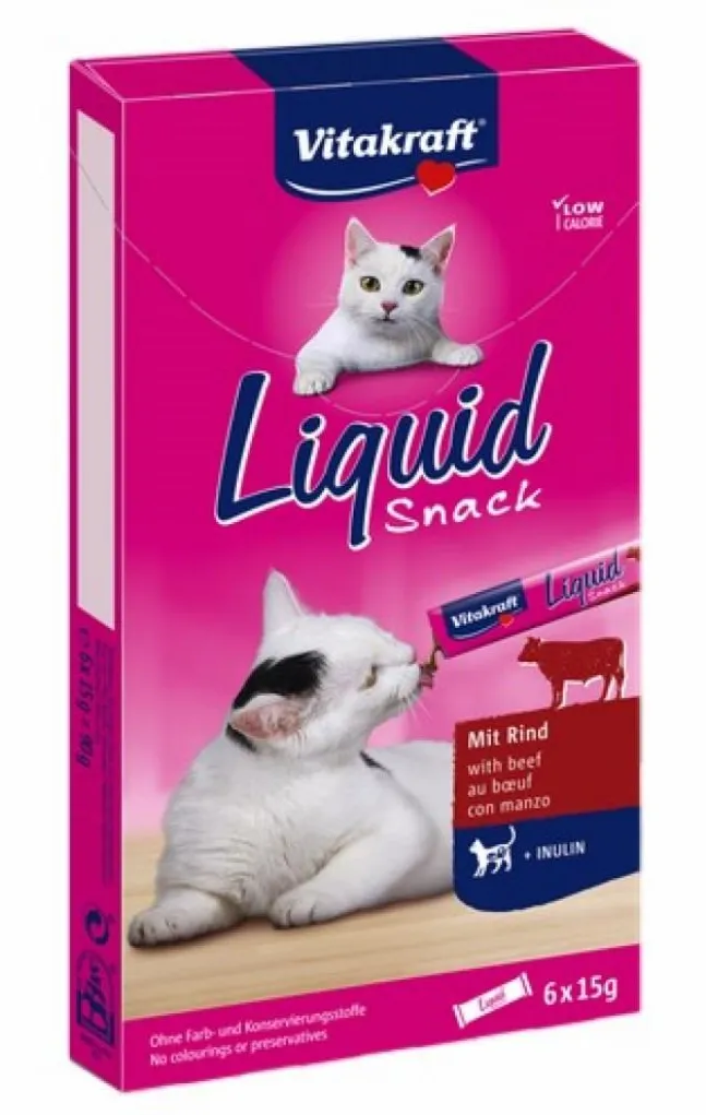 VITAKRAFT Cat Liquid-Snack with beef - cat treats - 6 x 15g