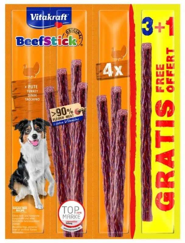 VITAKRAFT Beef Stick Turkey - dog treat - 3+1