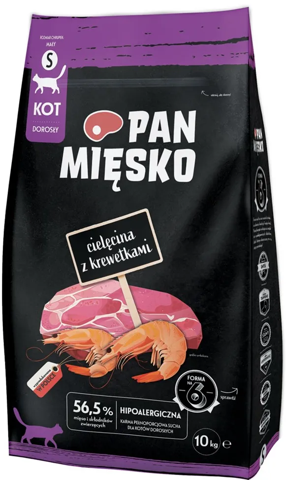 PAN MIĘSKO Veal with shrimps S - dry cat food - 10kg