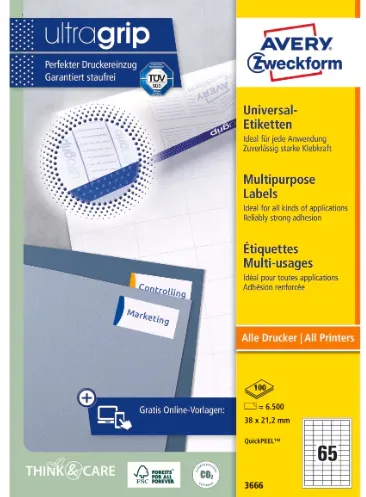 AVERY Zweckform, Labels Avery 38 x 21,2mm, A4 (3666)