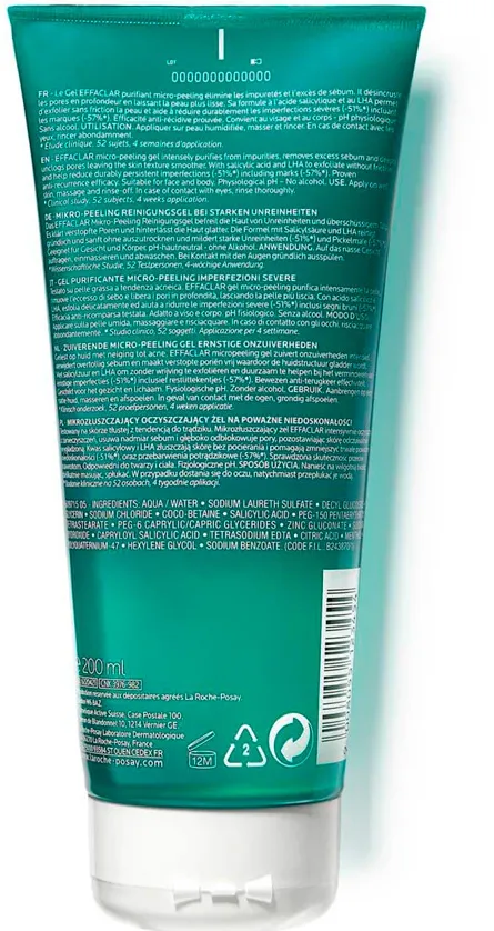 Gel de curatare purifiant micro-exfoliant La Roche-Posay Effaclar, pentru fata si corp cu tendinta acneica, 200 ml