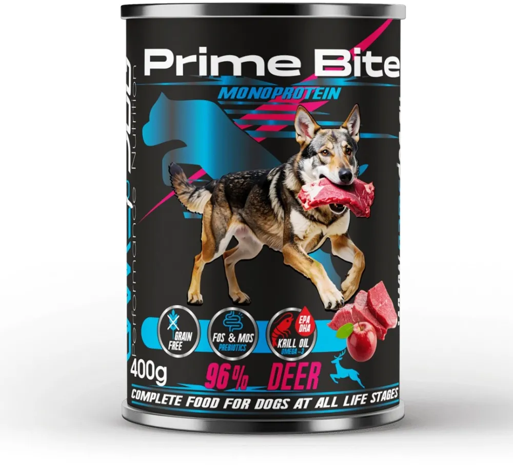 PRIME BITE Monoprotein Deer with an apple - wet dog food - 400g