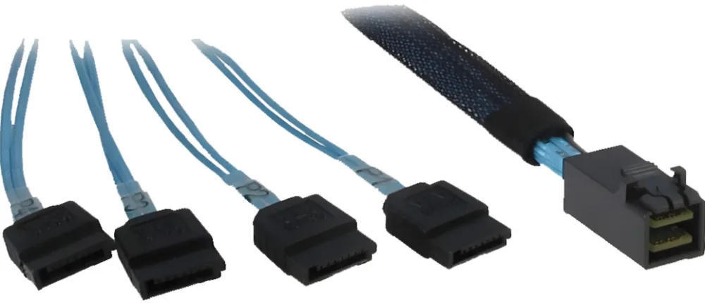 Cablu intern Inter-Tech 88885670 SFF-8643 la 4x SATA crossover negru/albastru