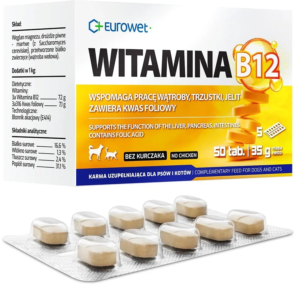 Supliment pentru caini si pisici EUROWET Vitamina B12 50 tablete