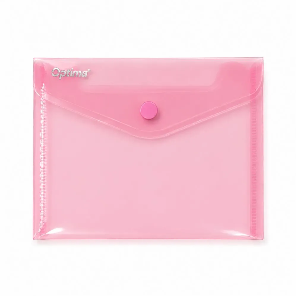 Mapa PP protectie documente A6 landscape, inchidere cu capsa, 10/set, Optima - rosu transparent