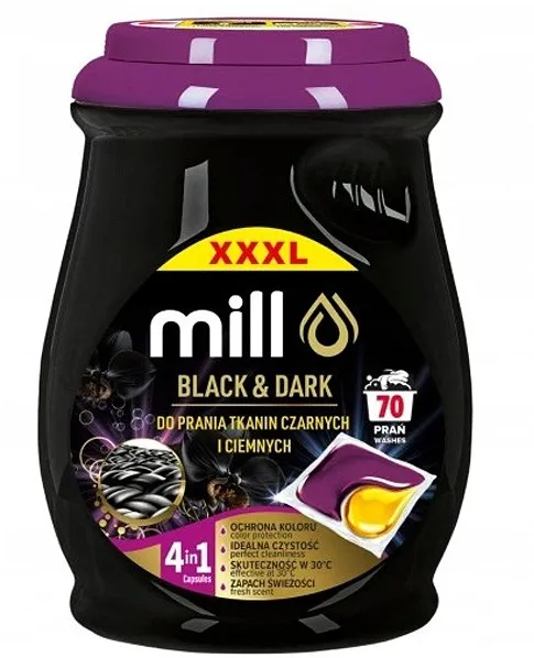 Capsule detergent cu 2 compartimente MILL PROFESSIONAL pentru rufe negre si inchise 70 buc