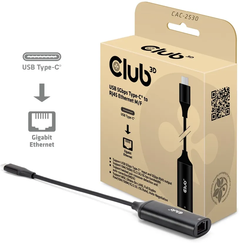 Club3D Adapter USB-C > RJ45 5Gbps St/Bu retail