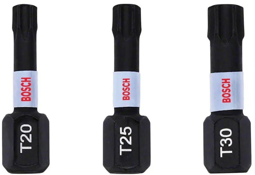 Set 3 biti de insurubare cu impact Bosch T20, T25, T30, lungime 25 mm