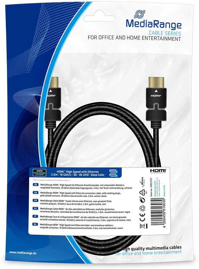 MediaRange HDMI High Speed Ethernet Anschlussk. 18Gibt/s 2m