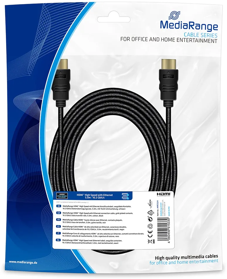 MediaRange HDMI High Speed Ethernet Anschlussk. 10Gibt/s 5m