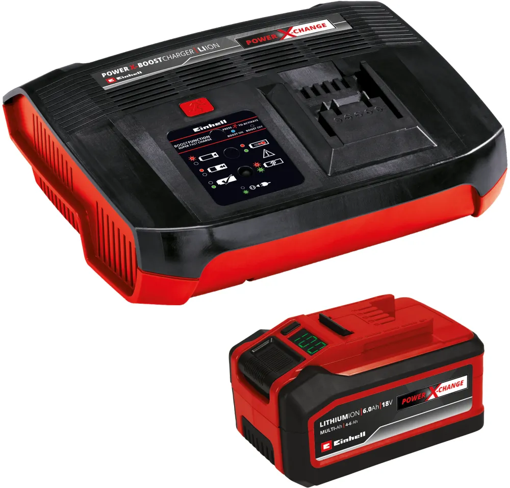 Kit acumulator si incarcator Einhell Power X-Change PLUS 4512143, 18V, 6 Ah, 1350 W putere maxima, 1 h timp incarcare