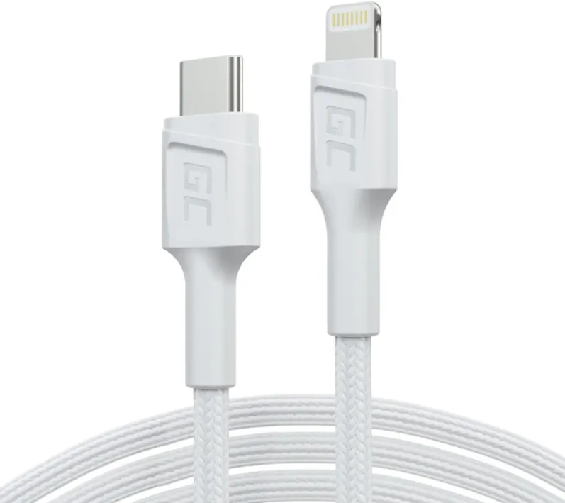 Cablu Green Cell PowerStream USB-C la Lightning MFi PD 1 m alb