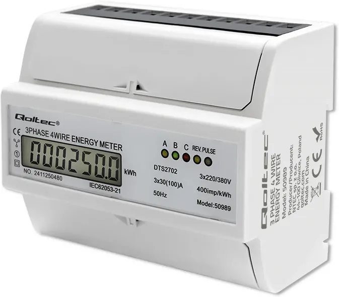 Three phase electronic meter DIN rail 400V 100