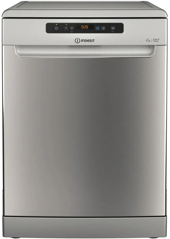 Masina de spalat vase Indesit DFO3T133AFX, 14 seturi, 9 programe, Clasa D, Fast&Clean, Push&Go, Auto Door, Sertar tacamuri, 60 cm, Inox