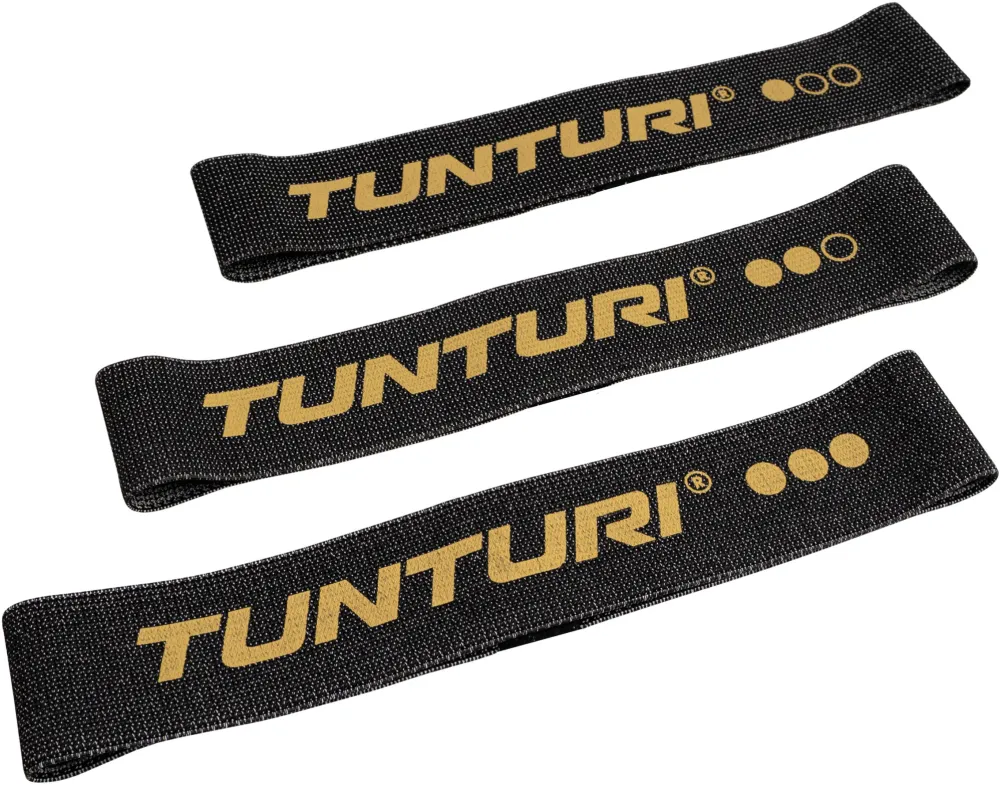 Set 3 benzi elastice Tunturi Centuri, 64x5.8x0.6 cm, negru/auriu
