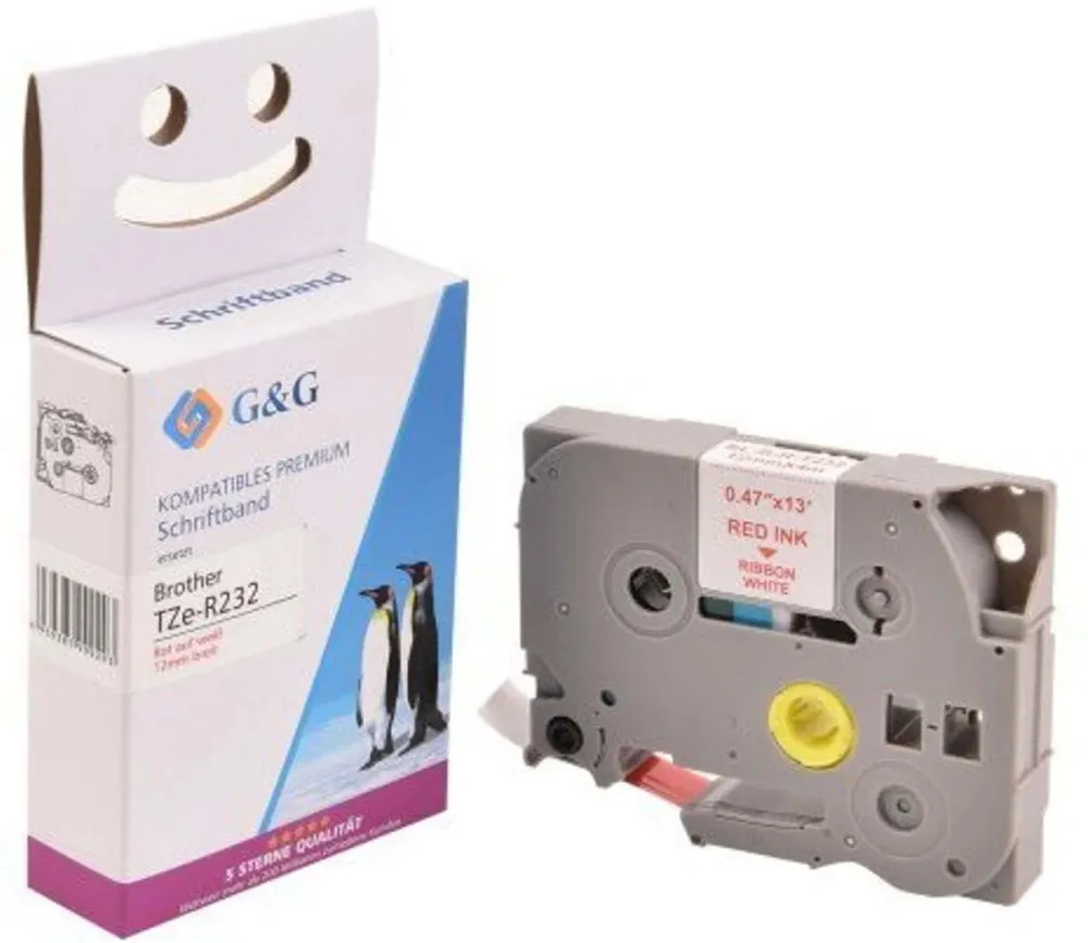 Panglica satin etichete G&G compatibil Brother TZe-R232 rosu