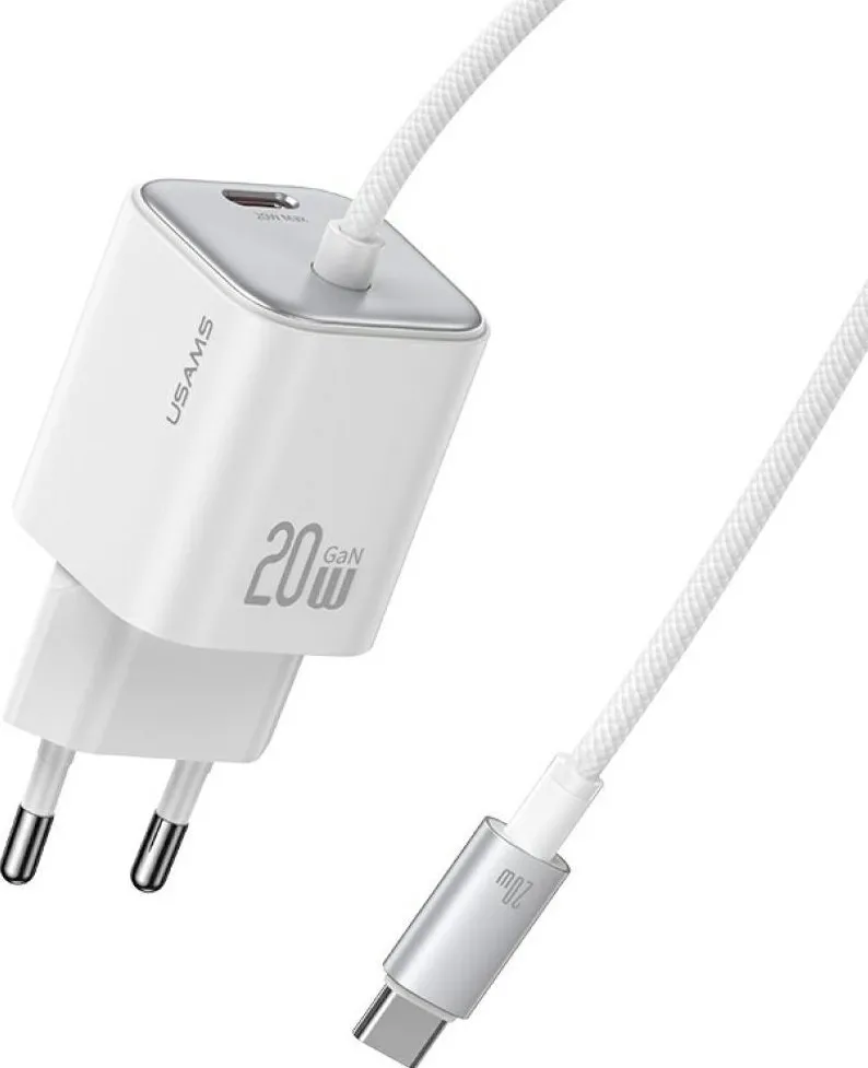 Incarcator retea USAMS GaN 20W USB-C cu cablu USB-C alb