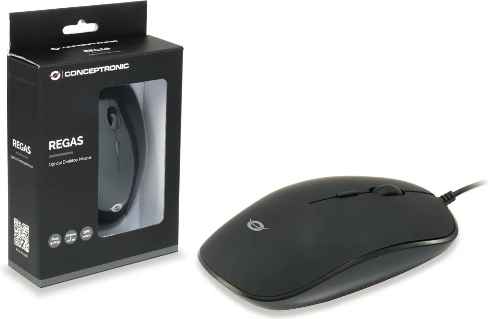 Mouse optic cu fir CONCEPTRONIC REGAS01B USB-A 1200 DPI 4 butoane negru