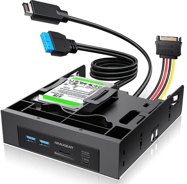 Hub USB GrauGear USB-HUB+Kartenleser Frontpanel m. 2,5" SSD Rahmen
