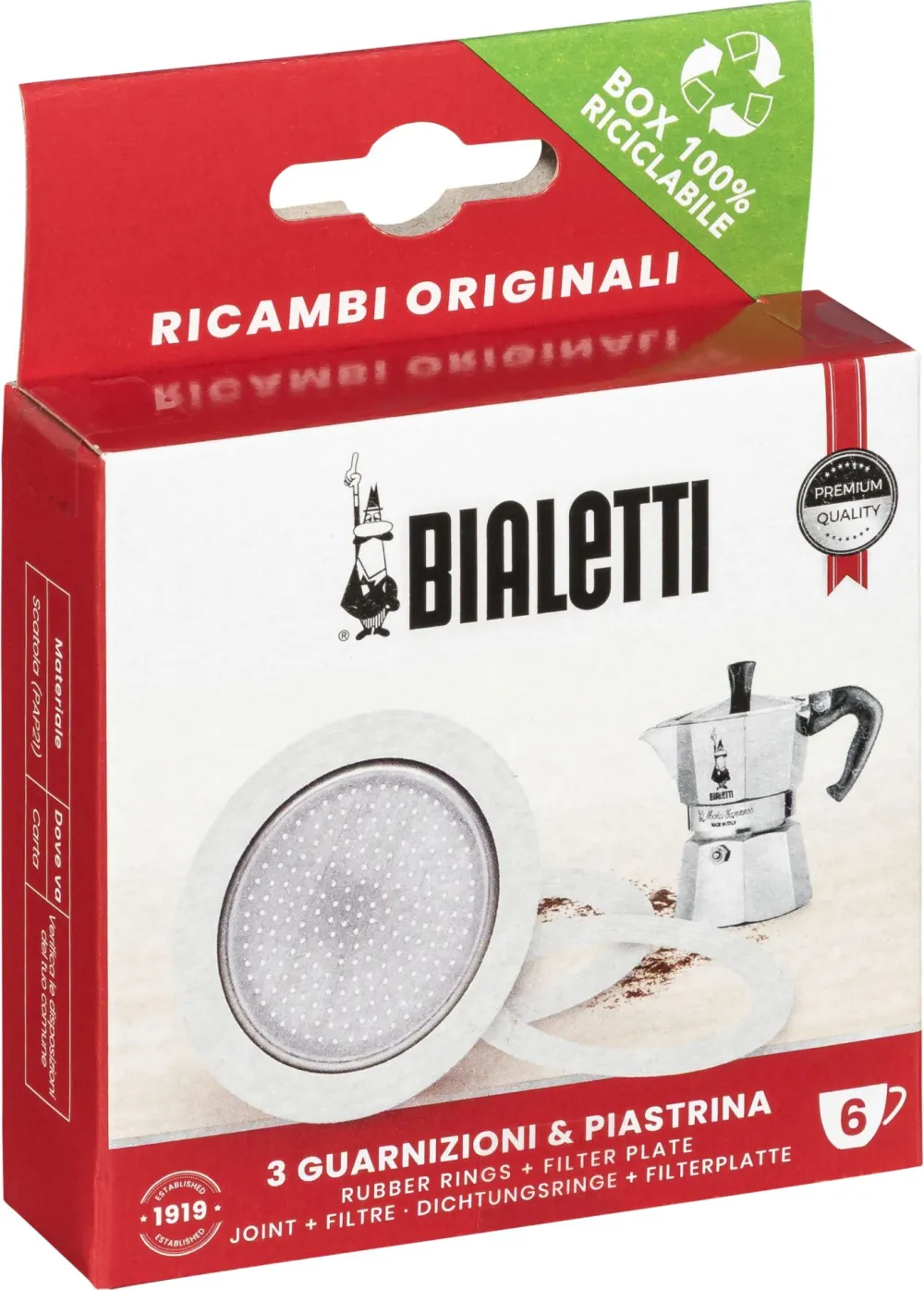 Bialetti Ricambi 3 Replacement Gaskets +1 Filter 6 Cups