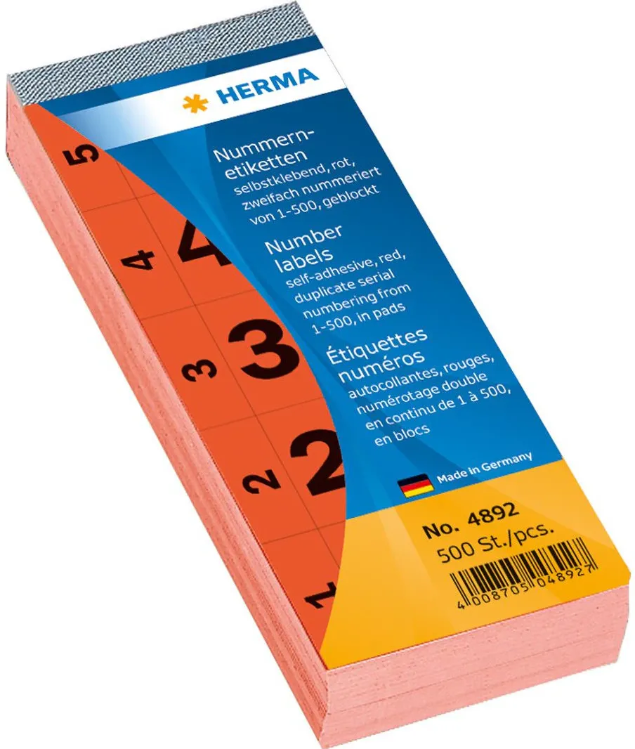 HERMA Nummernblock selbstklebend 1-500 rot 28x56 mm