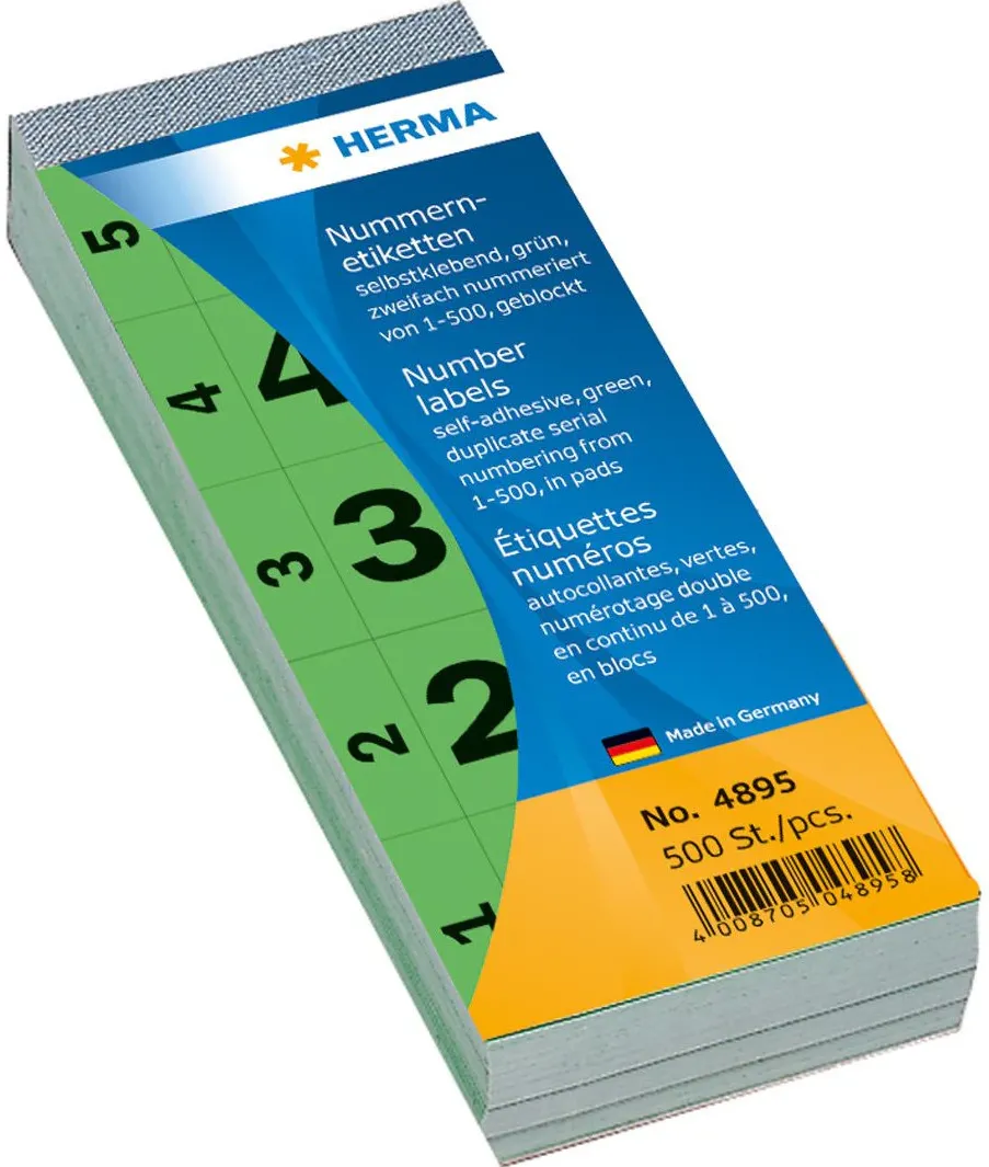 HERMA Nummernblock selbstklebend 1-500 grün 28x56 mm